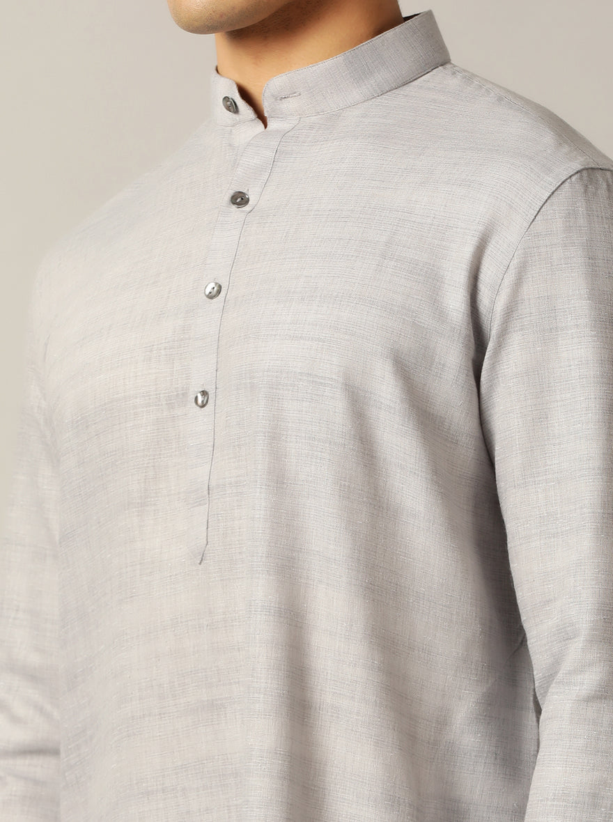 Grey Solid Regular Fit Modi Kurta | JadeBlue
