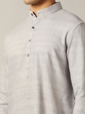 Grey Solid Regular Fit Modi Kurta | JadeBlue
