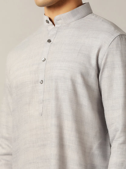 Grey Solid Regular Fit Modi Kurta | JadeBlue