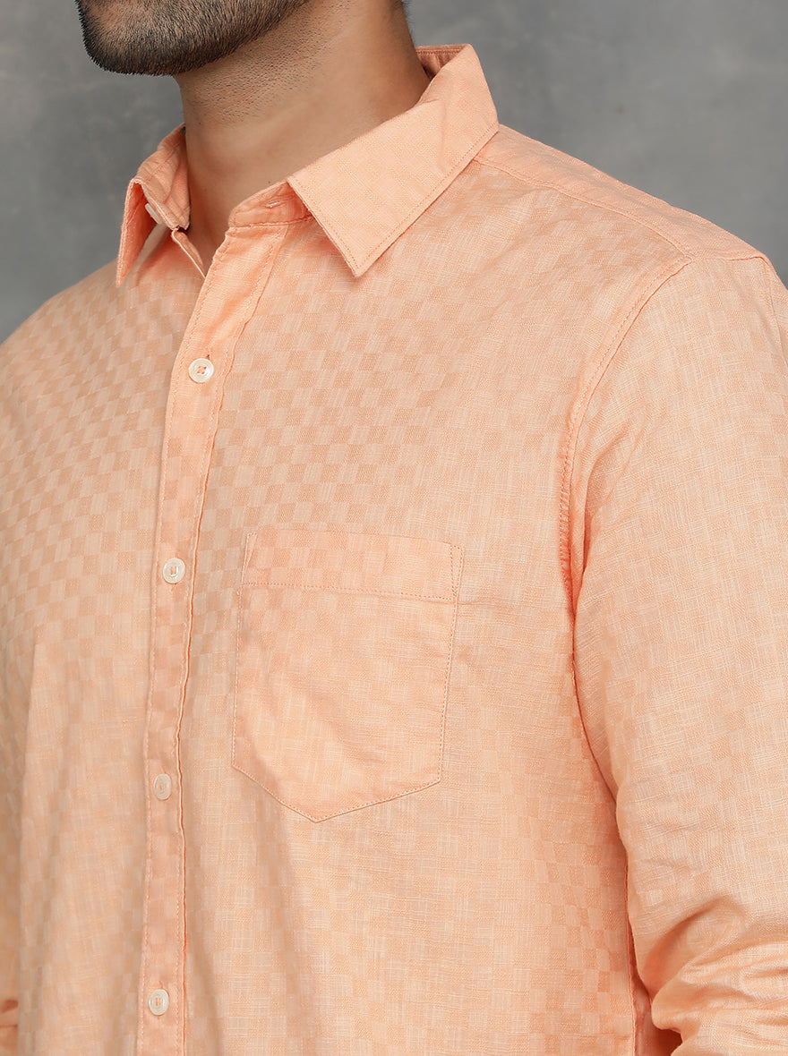 Peach Solid Slim Fit Casual Shirt | JadeBlue