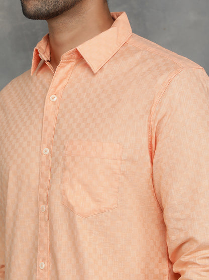 Peach Solid Slim Fit Casual Shirt | JadeBlue