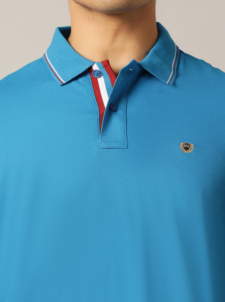 Blue Solid Slim Fit Polo T-Shirt | JadeBlue