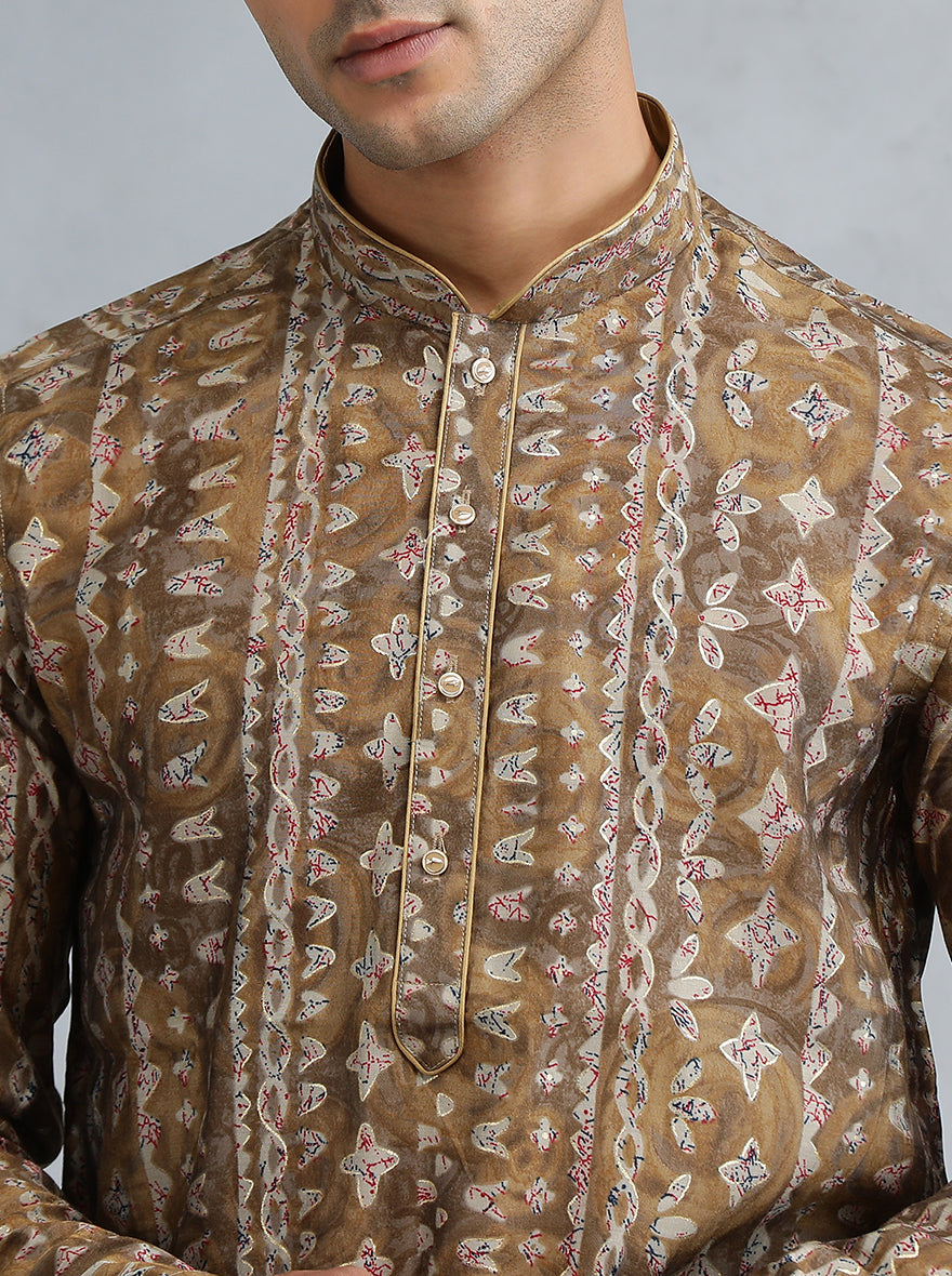White Brown Self Design Kurta | The Kurta Company