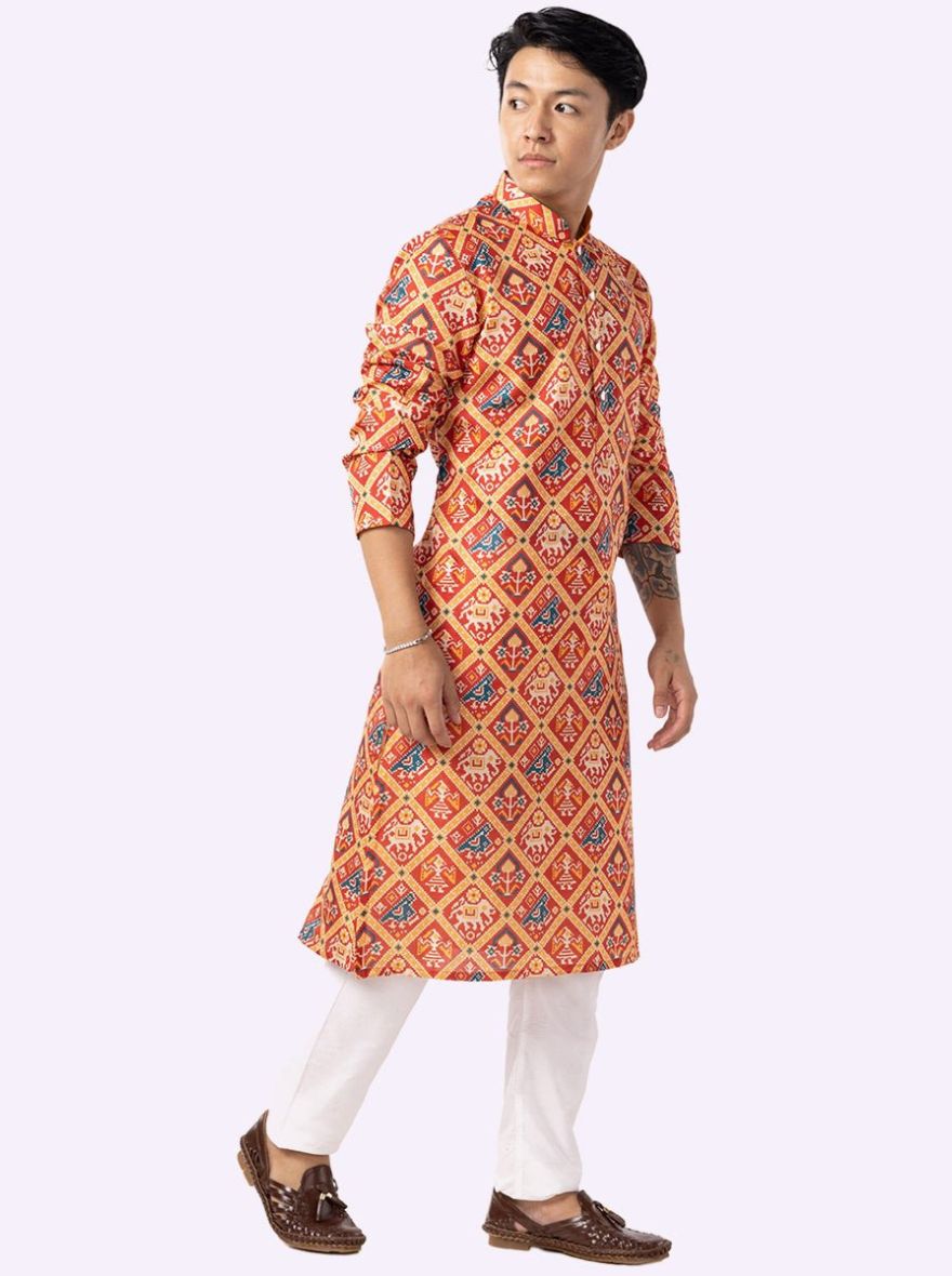 Stylish Ruby Red Printed Kurta | The Kurta Company