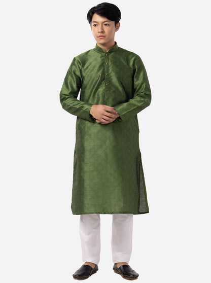 Basil Green Printed Cotton Silk Blend Kurta | The Kurta Company