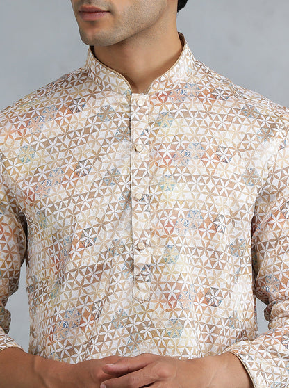 White Brown Self Design Kurta | The Kurta Company