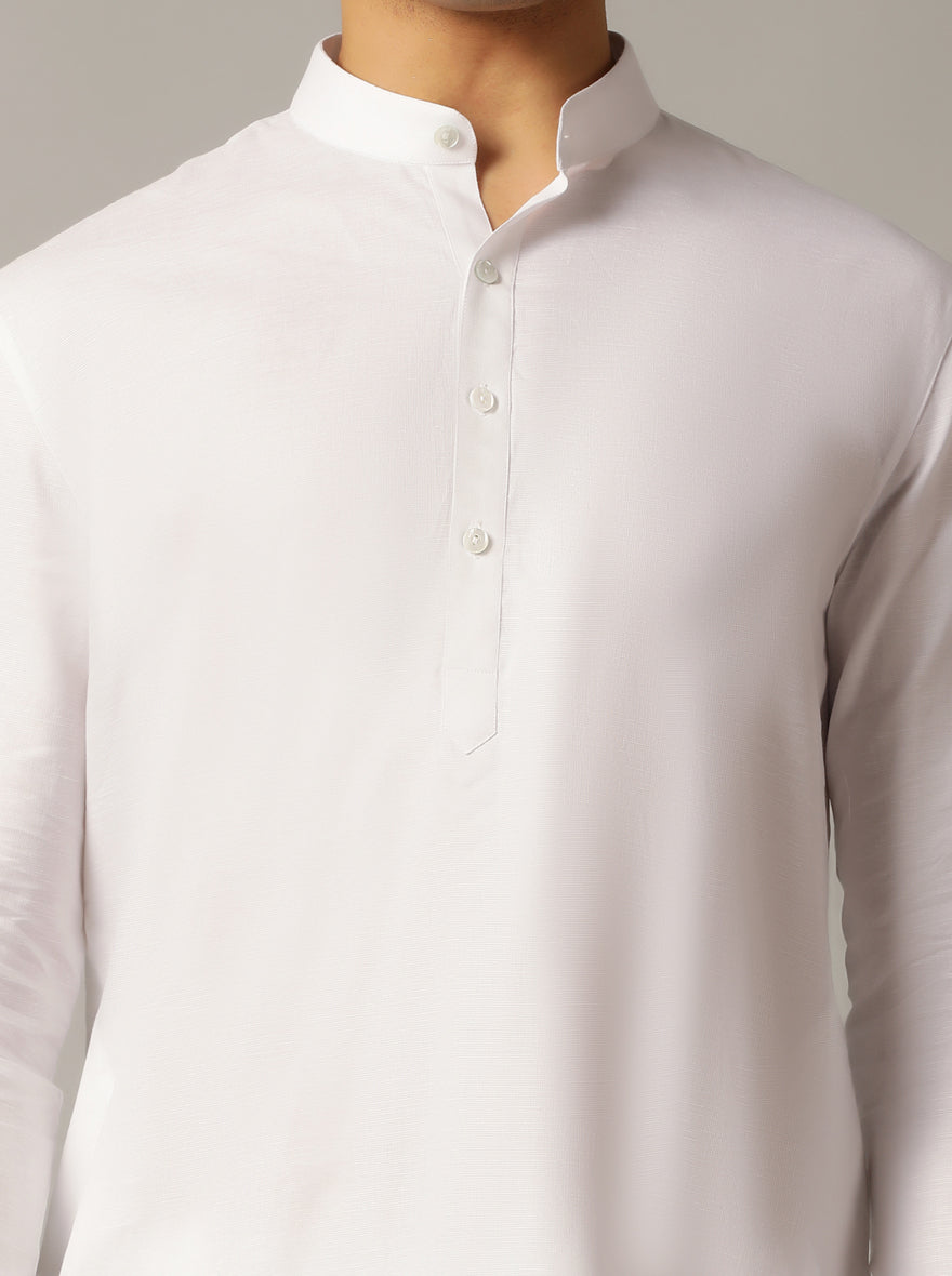 White Solid Regular Fit Modi Kurta | JadeBlue