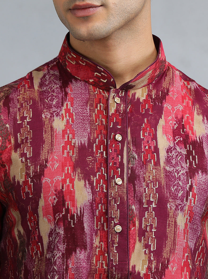 Red Maroon Self Design Kurta | The Kurta Company