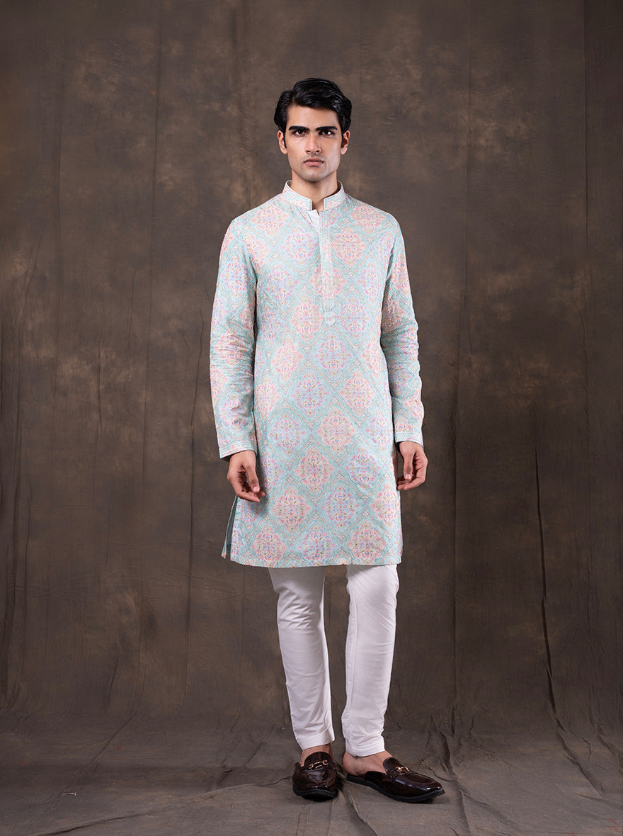 Pink & Mint Printed  Kurta Pajama | TULA