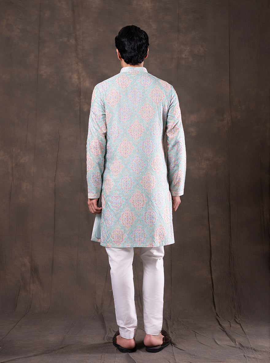 Pink & Mint Printed  Kurta Pajama | TULA