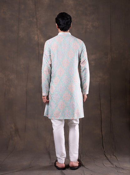 Pink & Mint Printed  Kurta Pajama | TULA