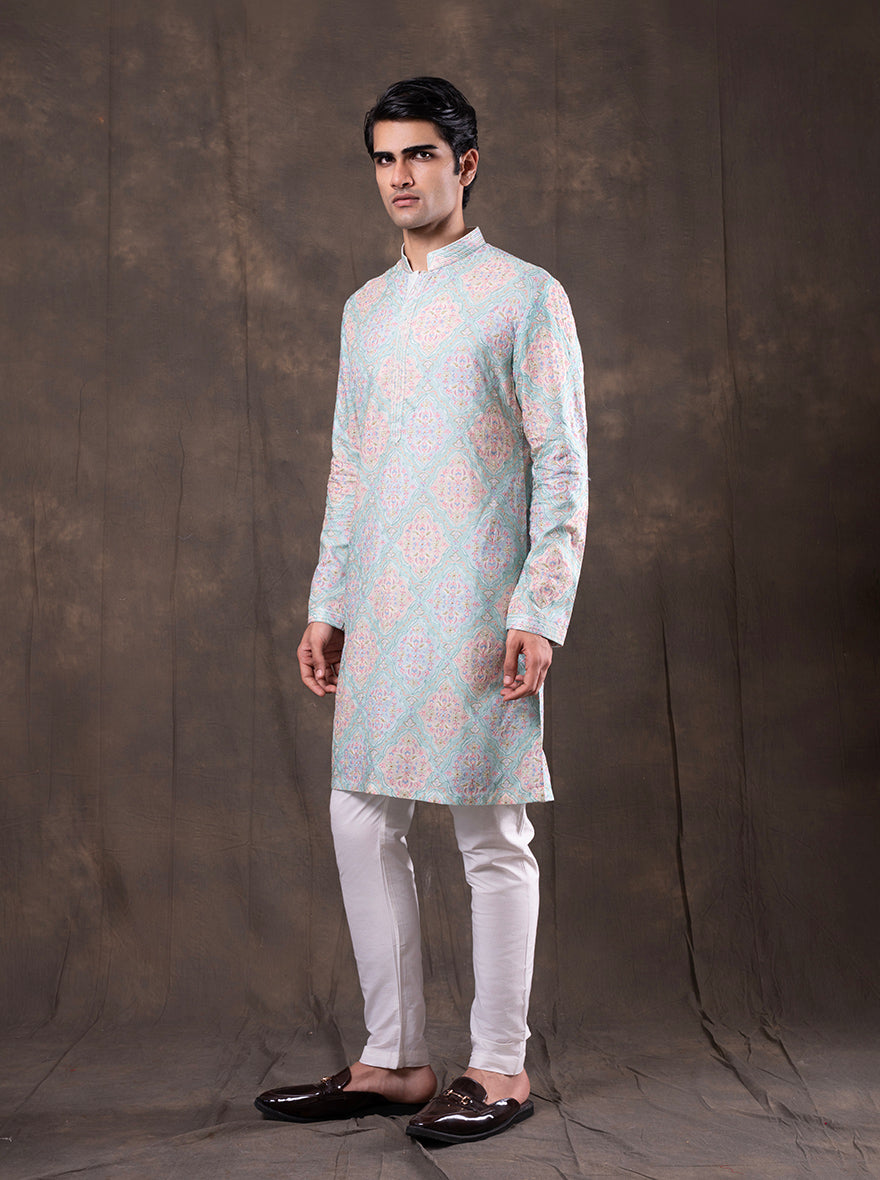Pink & Mint Printed  Kurta Pajama | TULA