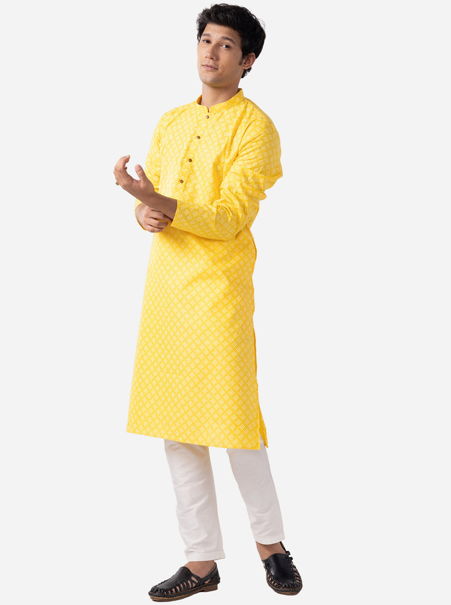 Traditional Yellow Printed Kurta | The Kurta Company