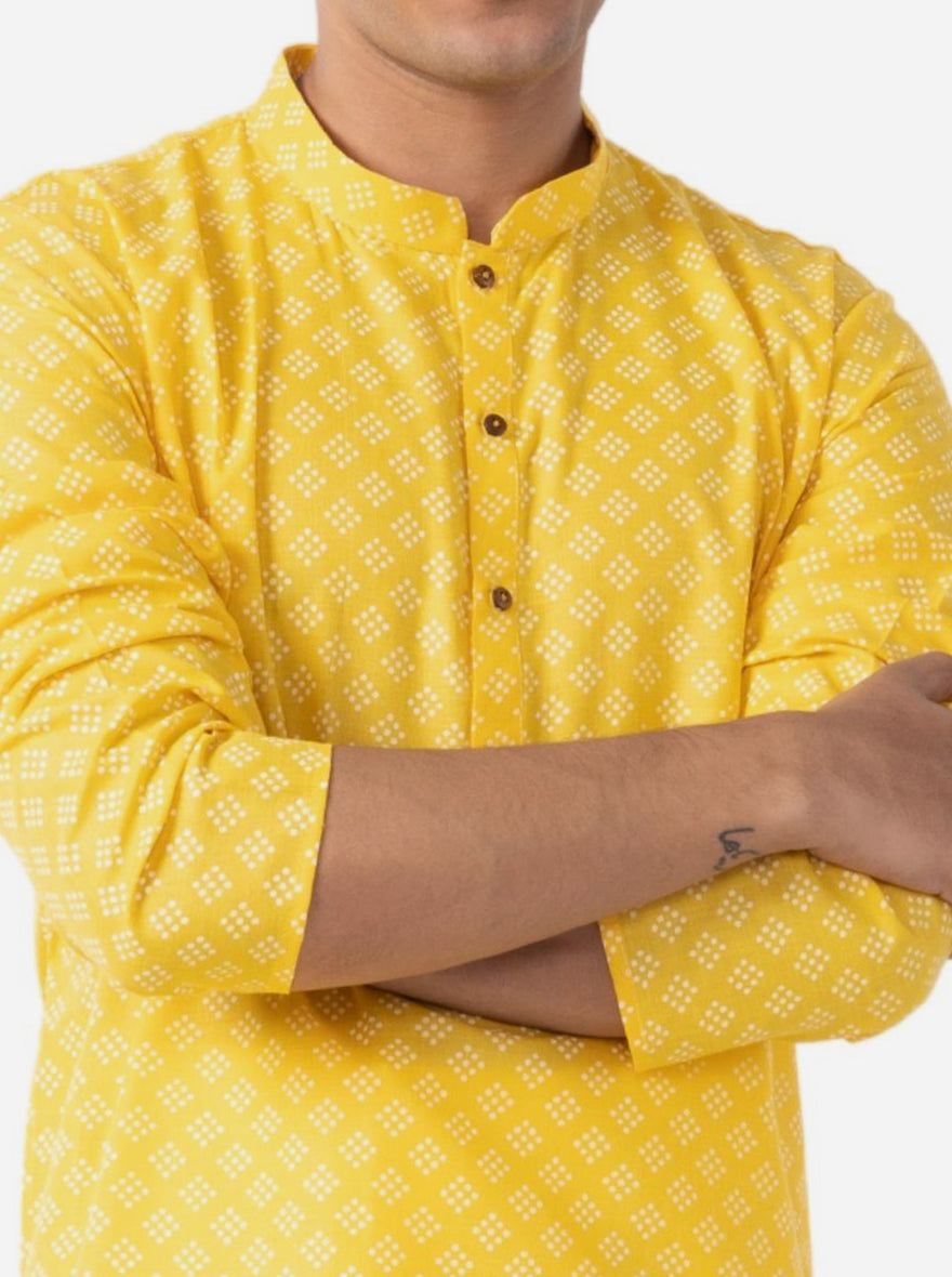 Traditional Yellow Printed Kurta | The Kurta Company