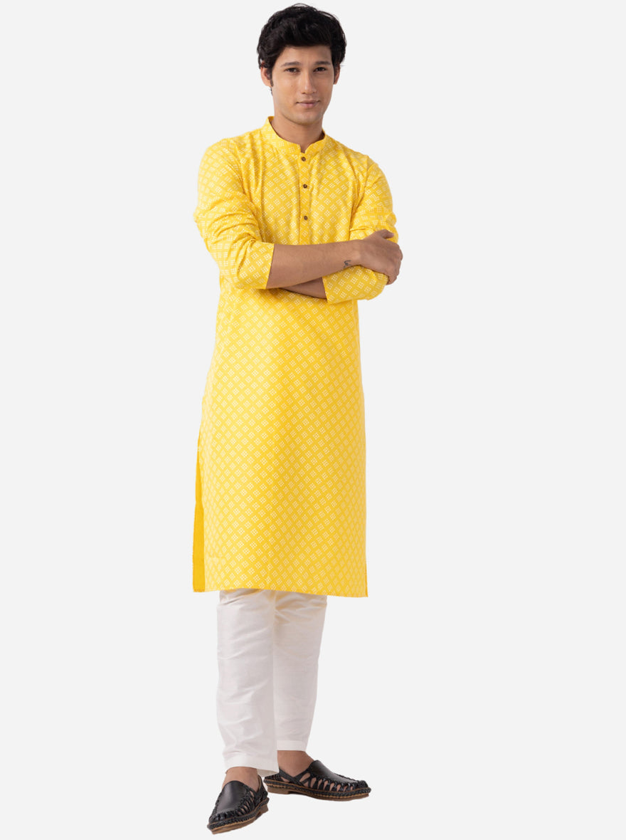 Traditional Yellow Printed Kurta | The Kurta Company