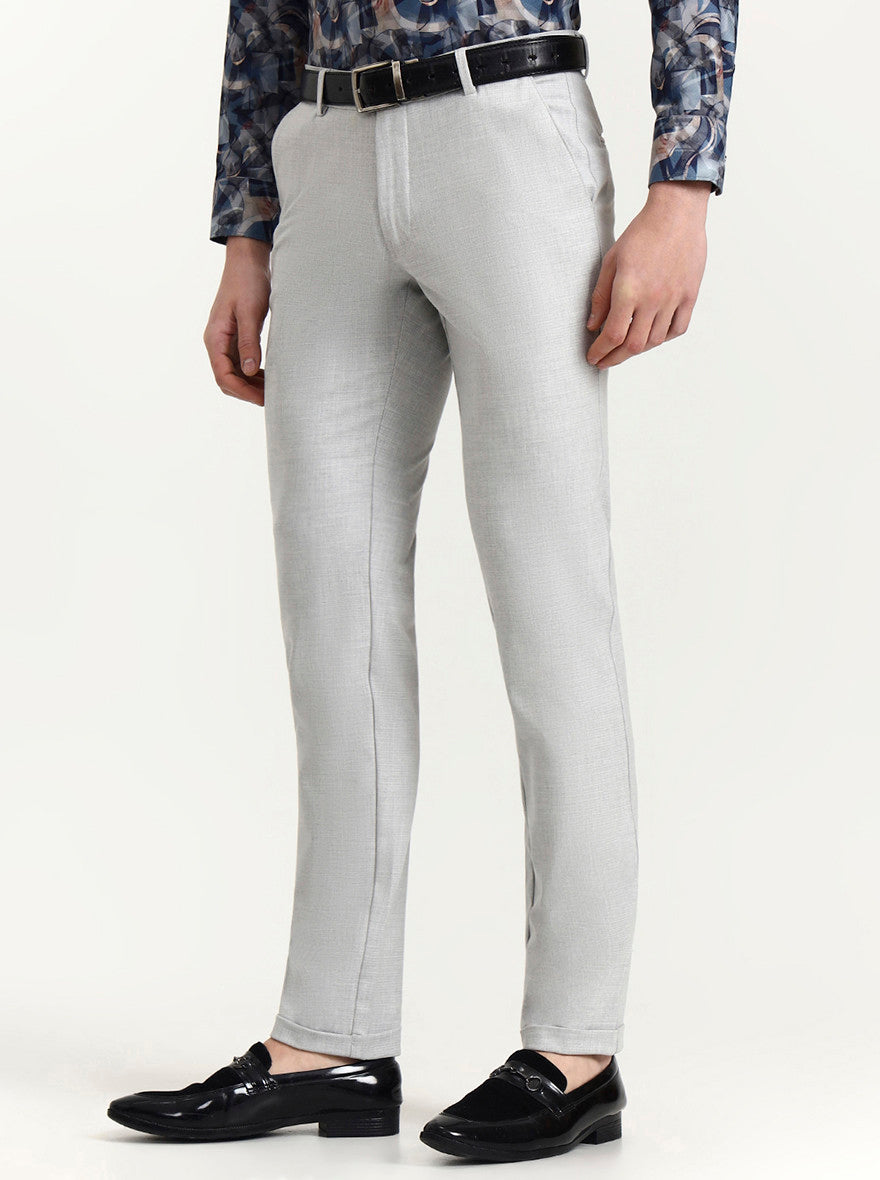 Light Grey Solid Slim Fit Club Wear Trouser | Wyre
