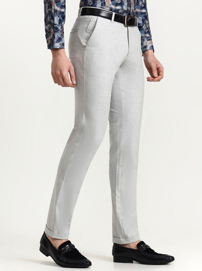 Light Grey Solid Slim Fit Club Wear Trouser | Wyre