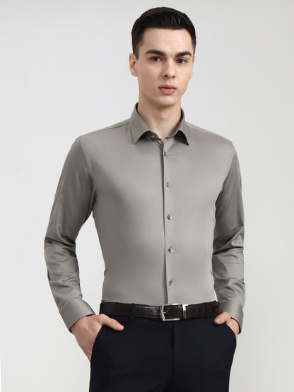 Dark Grey Solid Slim Fit Party Wear Shirt | Wyre