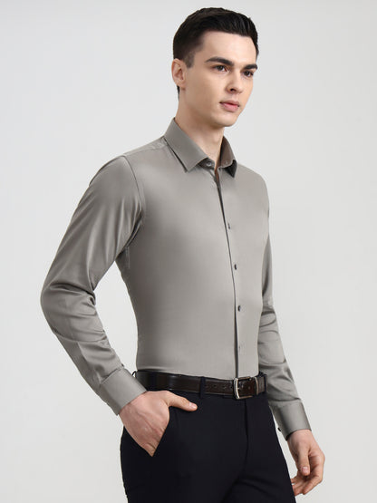 Dark Grey Solid Slim Fit Party Wear Shirt | Wyre