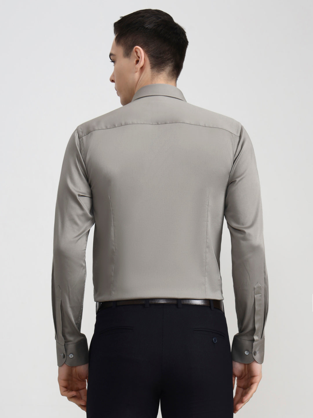 Dark Grey Solid Slim Fit Party Wear Shirt | Wyre