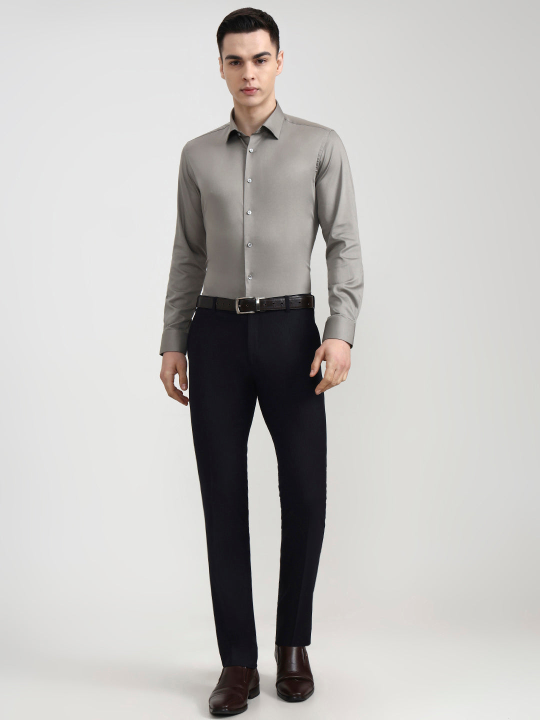 Dark Grey Solid Slim Fit Party Wear Shirt | Wyre