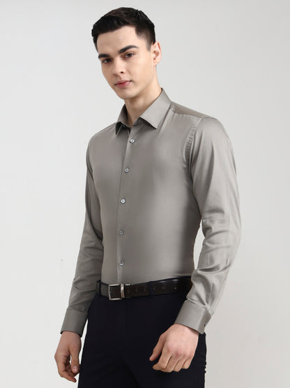 Dark Grey Solid Slim Fit Party Wear Shirt | Wyre