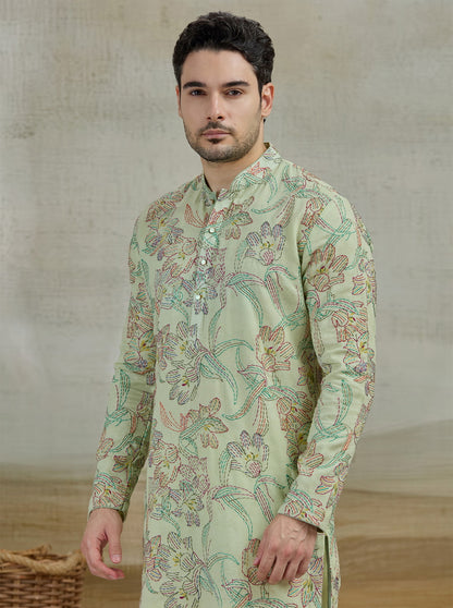Pista Green Printed Kurta Pajama | Virasana