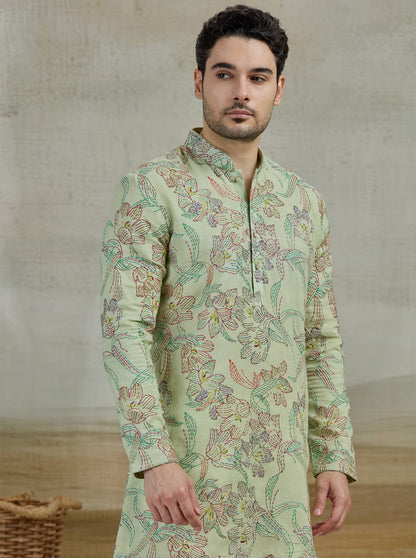 Pista Green Printed Kurta Pajama | Virasana