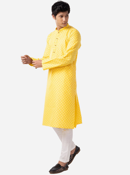 Traditional Yellow Printed Kurta | The Kurta Company