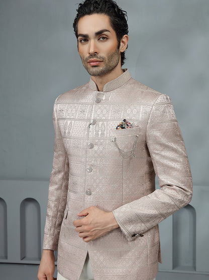 Pink Self Design Jodhpuri Suit | JadeBlue