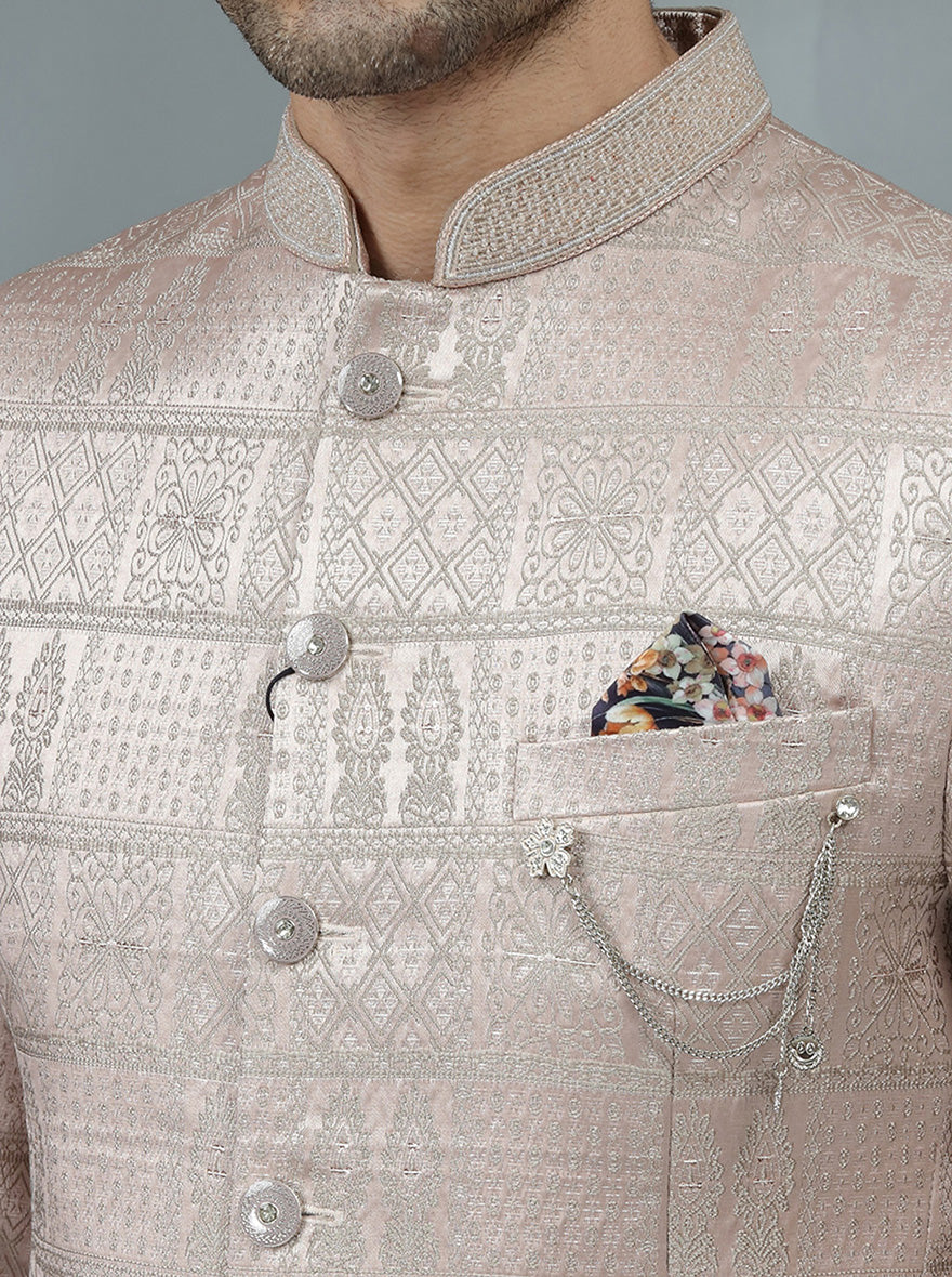Pink Self Design Jodhpuri Suit | JadeBlue