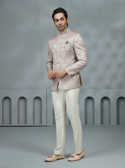 Pink Self Design Jodhpuri Suit | JadeBlue