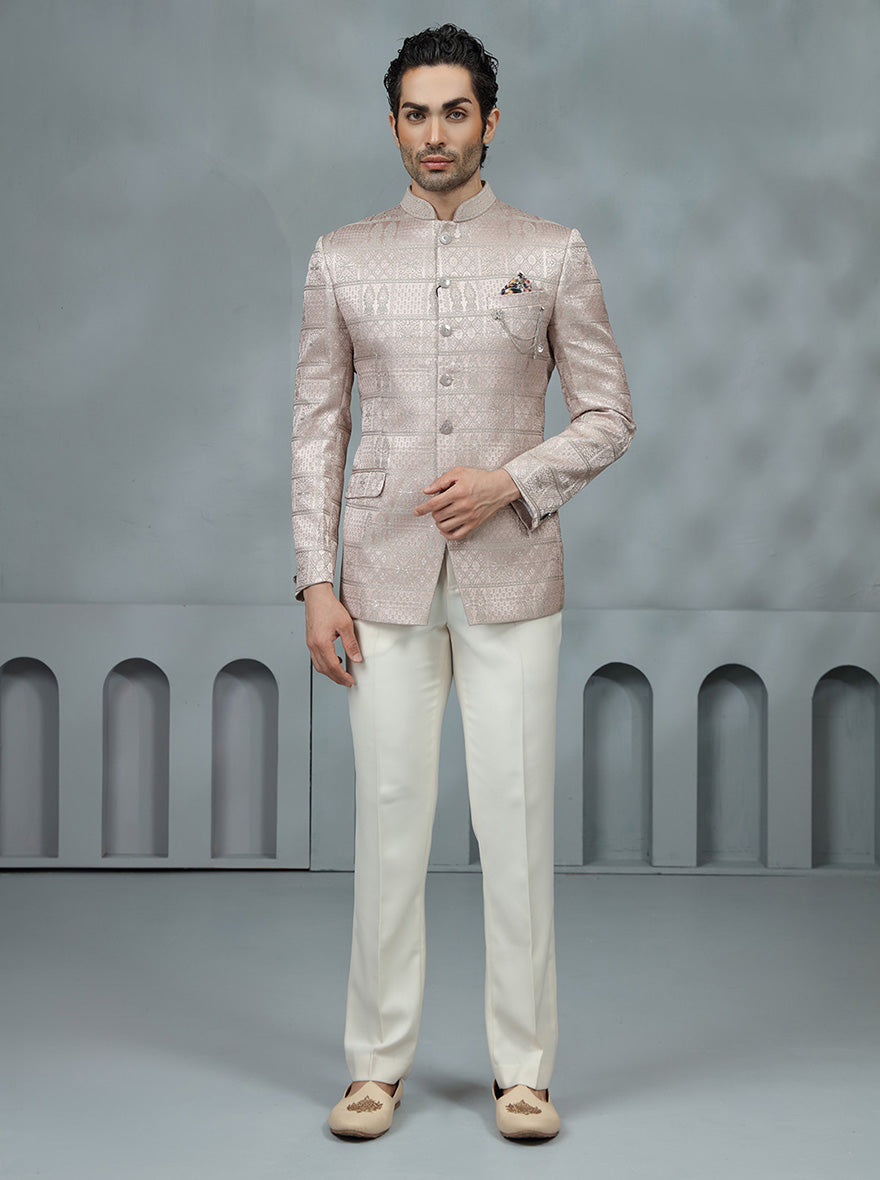 Pink Self Design Jodhpuri Suit | JadeBlue