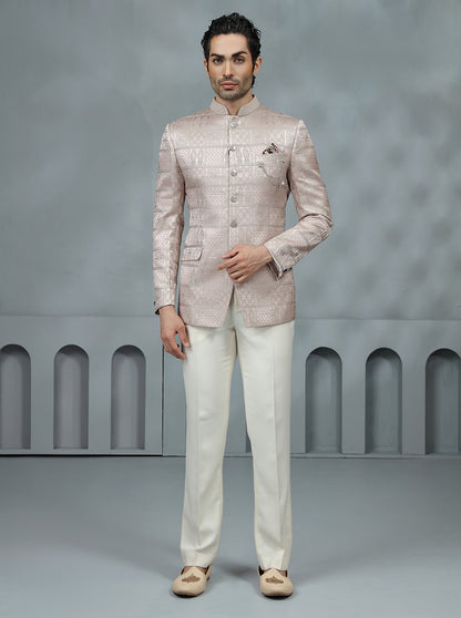 Pink Self Design Jodhpuri Suit | JadeBlue