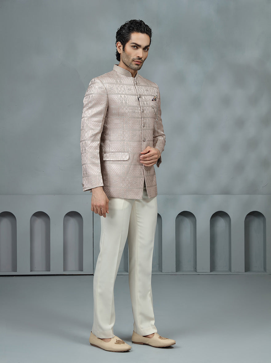 Pink Self Design Jodhpuri Suit | JadeBlue