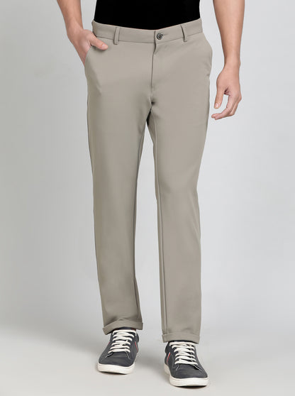 Beige Solid Venice Fit Casual Trouser | JadeBlue