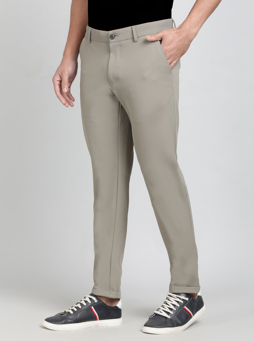 Beige Solid Venice Fit Casual Trouser | JadeBlue