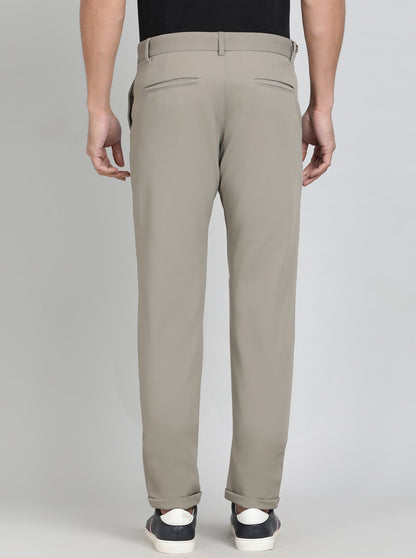 Beige Solid Venice Fit Casual Trouser | JadeBlue