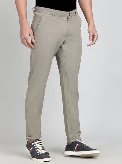 Beige Solid Venice Fit Casual Trouser | JadeBlue