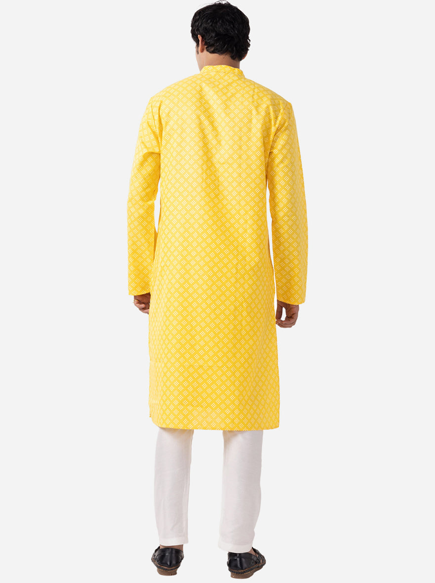 Traditional Yellow Printed Kurta | The Kurta Company
