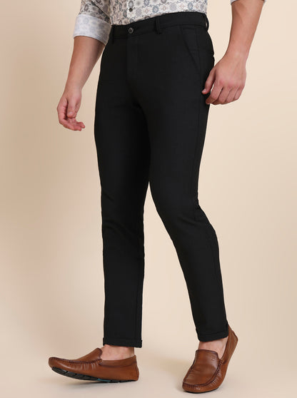 Black Solid Slim Fit Club Wear Trouser | JB Studio