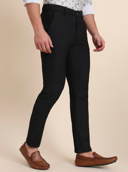 Black Solid Slim Fit Club Wear Trouser | JB Studio