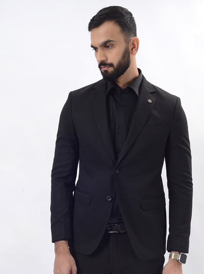 Black Solid Regular Fit Blazer | JB Studio