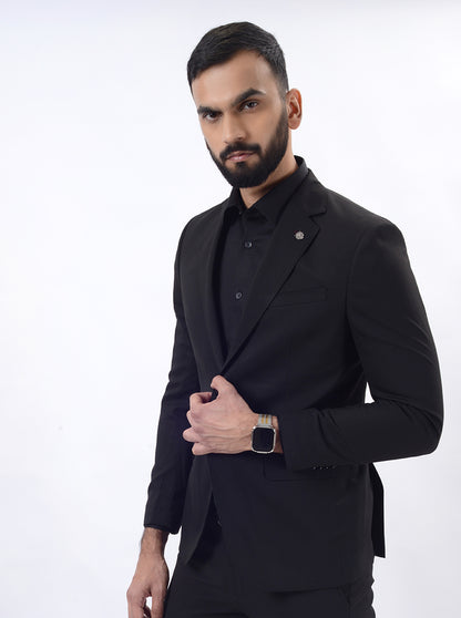 Black Solid Regular Fit Blazer | JB Studio