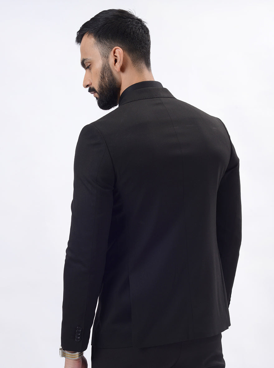 Black Solid Regular Fit Blazer | JB Studio