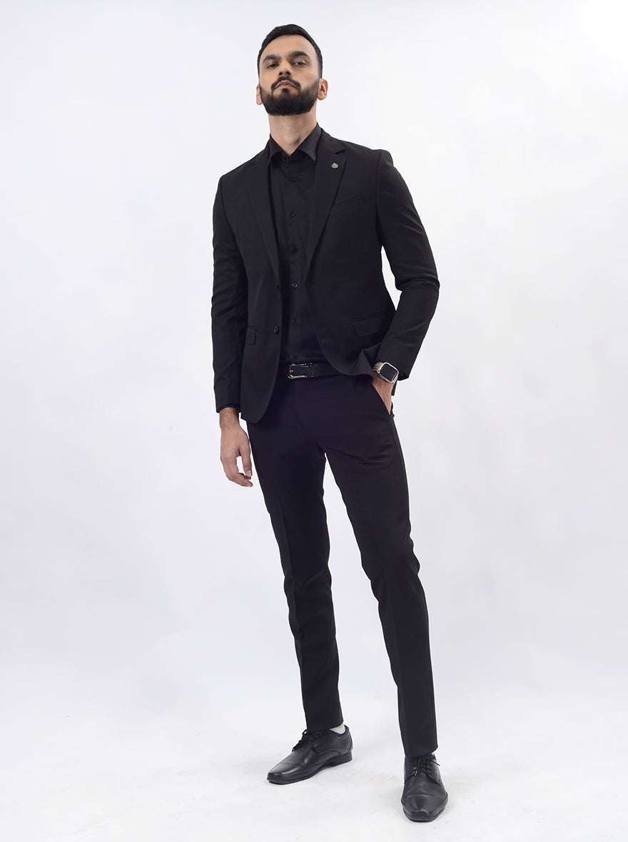 Black Solid Regular Fit Blazer | JB Studio