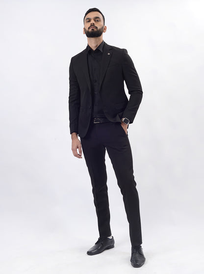 Black Solid Regular Fit Blazer | JB Studio