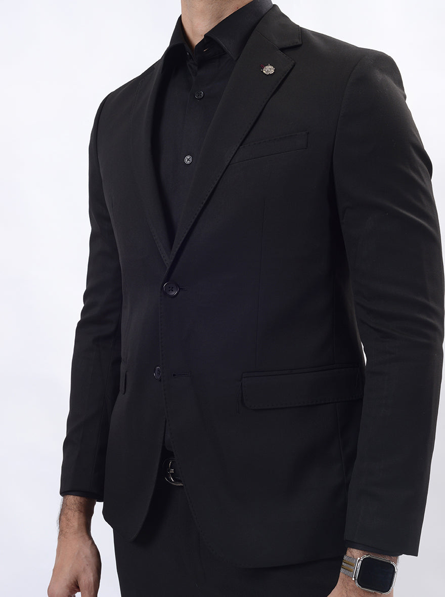 Black Solid Regular Fit Blazer | JB Studio
