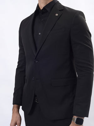Black Solid Regular Fit Blazer | JB Studio