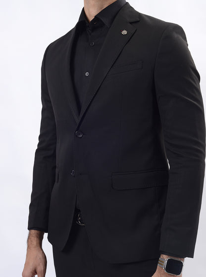 Black Solid Regular Fit Blazer | JB Studio